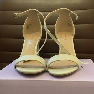 Madden Girl Champagne Gold Block Heel Beelaa-G Blush Glitter size 8